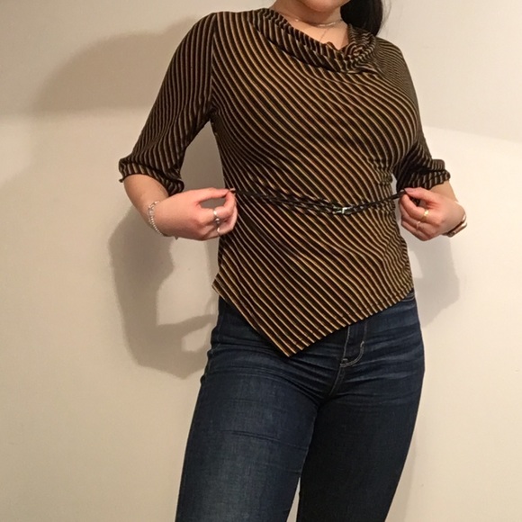 Vintage Gold and Black Asymmetrical Top with Belt - Picture 4 of 9